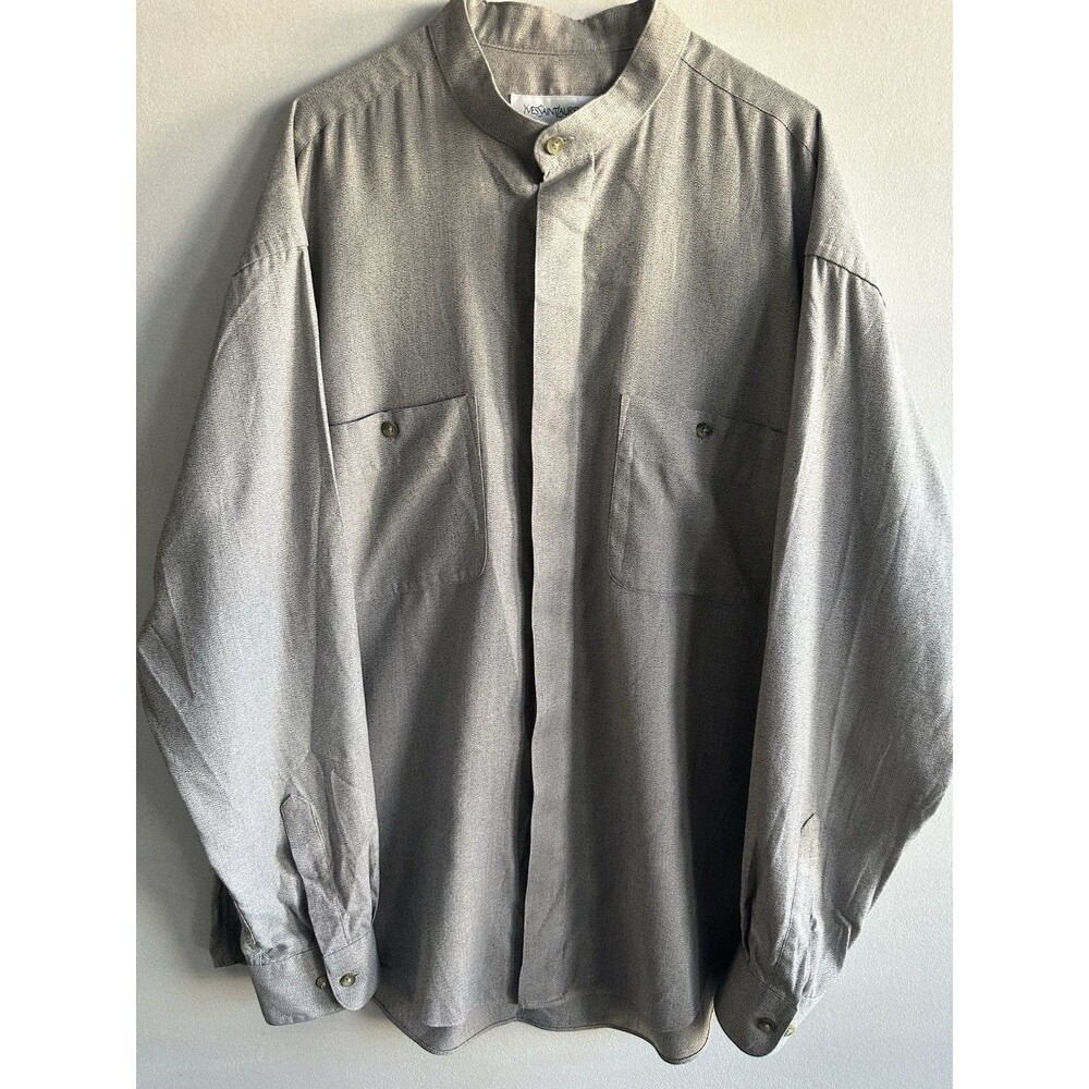 Yves Saint Laurent YSL Mens Gray Stand Collar Dress Shirt 16.5 Business